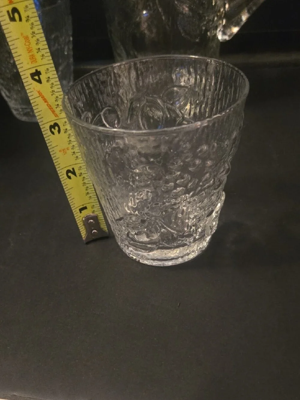 Williams Sonoma Clear Embossed Glass Juice Pitcher with 4 Matching Tumblers
